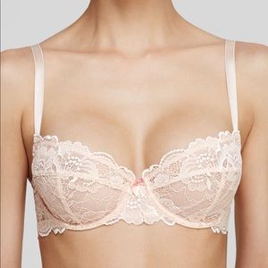 NWOT BLUSH LINGERIE Pink Bra Sweetest Sin Lacey Dainty Balconette Demi Floral